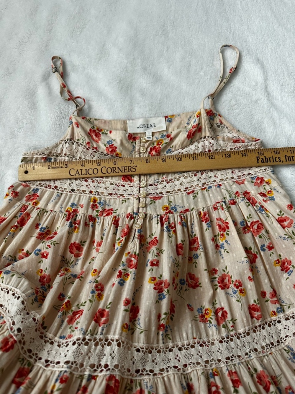 The Great. Serenade Dress in Pale Pink Kerchief Rose Print - Picture 10 of 17